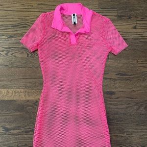 Pink fishnet cover up